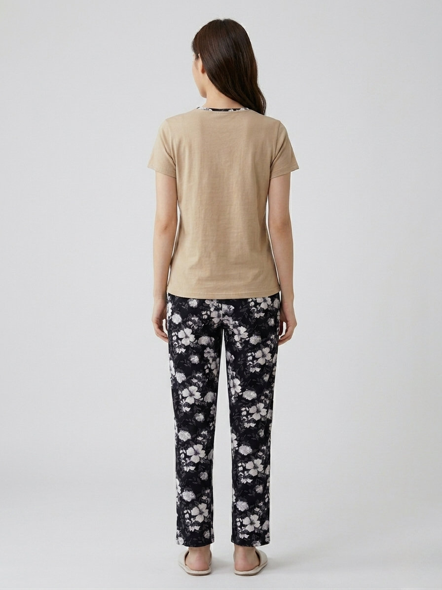 Trendy women nightwear set with T-shirt and pyjama combo. Perfect for sleeping, relaxing, and regular home wear.